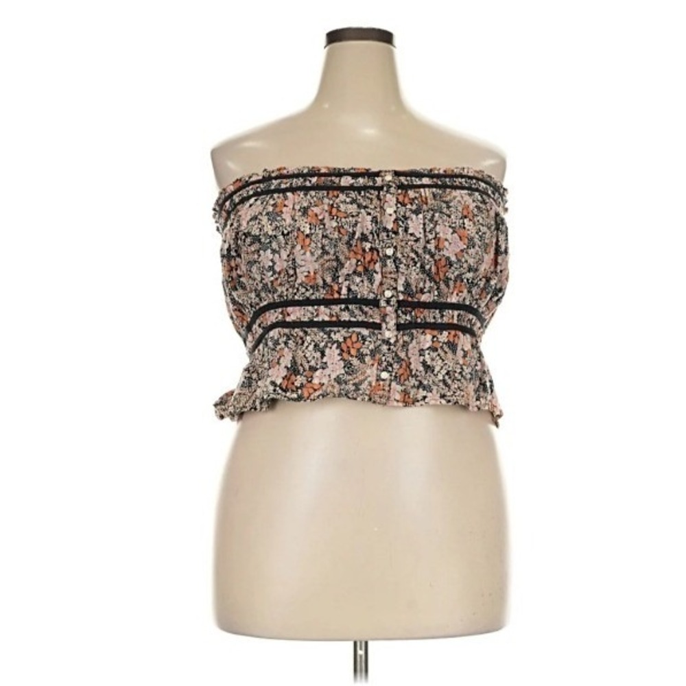 American Eagle Women's Sz Small Smocked Tube Top Navy Blue Orange Paisley Floral
